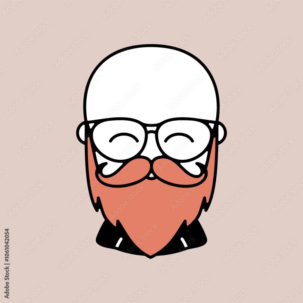 Bald beard man in glasses vector icon Bald beard man in glasses vector icon