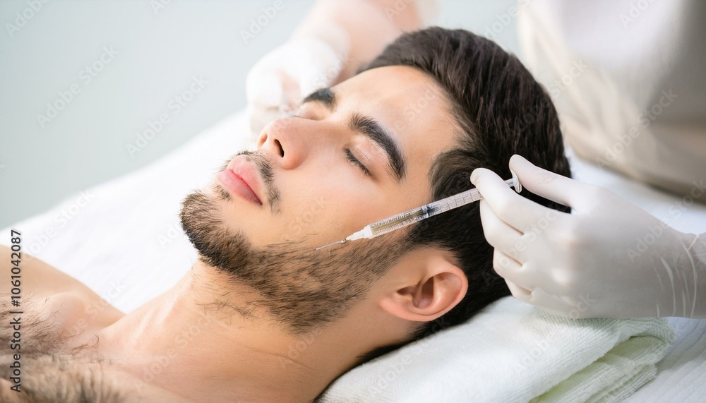 Man receiving a facial injection Man receiving a facial injection
