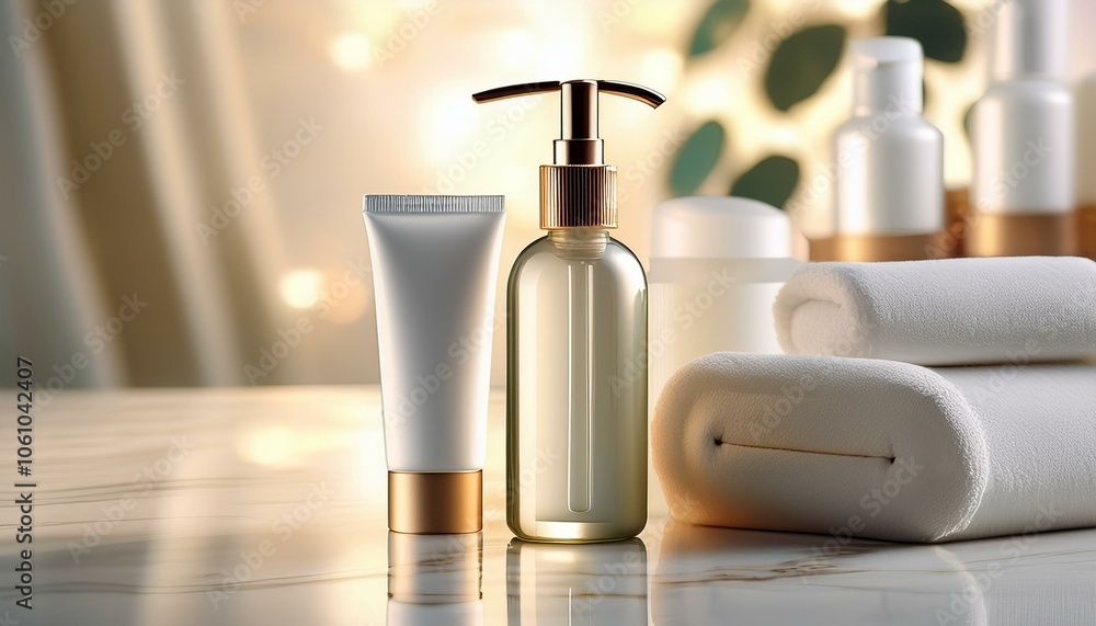 Luxurious Spa Products: Serene Bathroom Setting Luxurious Spa Products: Serene Bathroom Setting