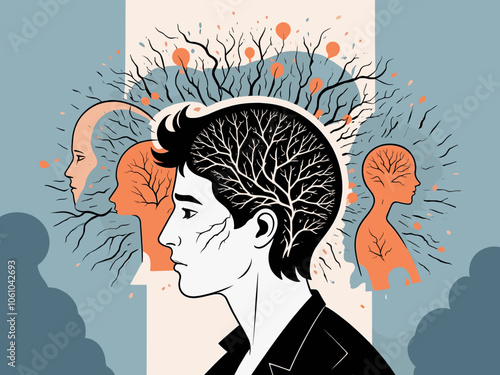 Mental health and psychology concept llustrations. Overwhelming and trapped feelings, intrusive thoughts. Visual Stories Collection.