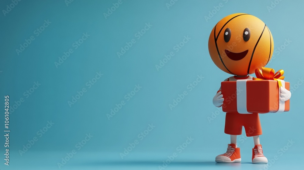 Obraz premium 3D basketball character holding a gift