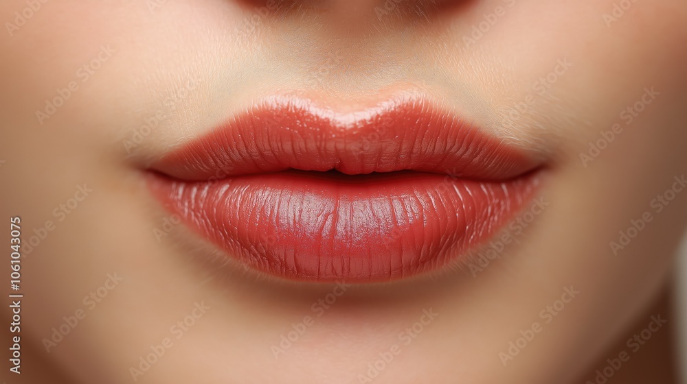 Beautiful female lips, close-up. Lips enlarged with filler. Plump female lips. Beautiful female lips, close-up. Lips enlarged with filler. Plump female lips.