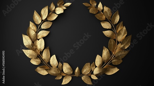 Golden winner's laurel wreath on a black background. photo