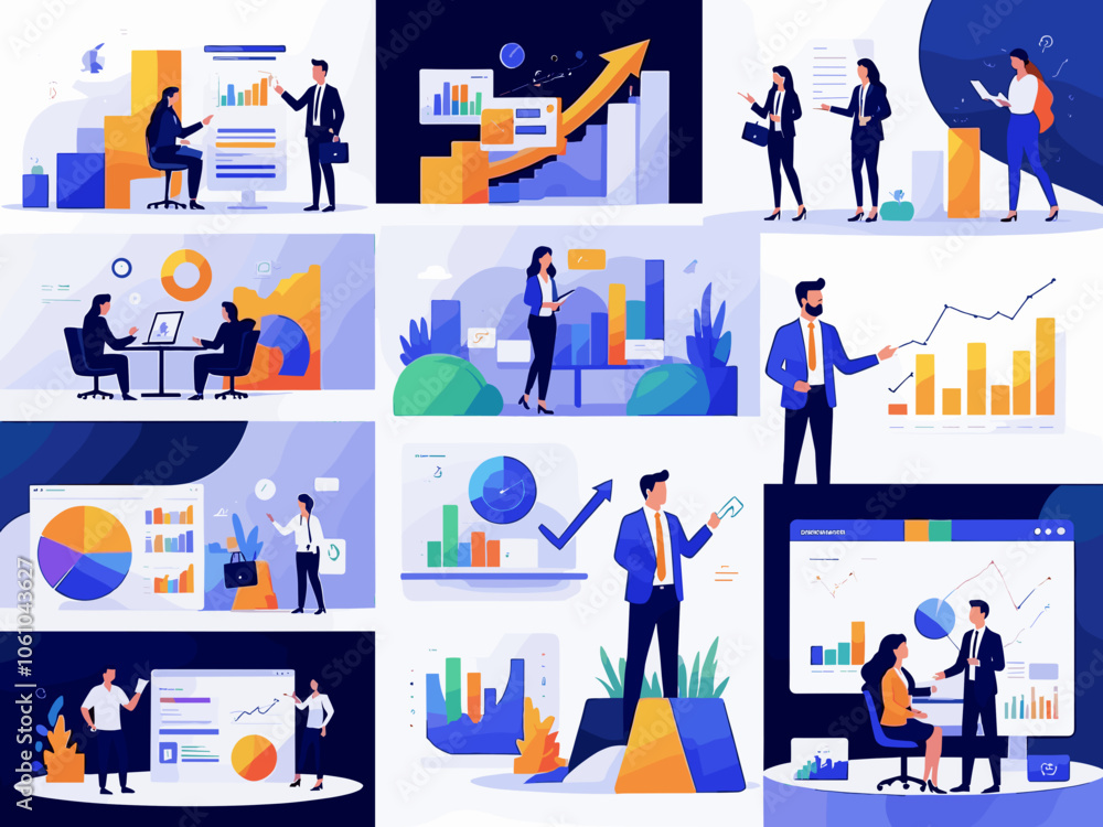 Business project management tools and phases - set of business concept illustrations. Visual stories collection. Business project management tools and phases - set of business concept illustrations. Visual stories collection.