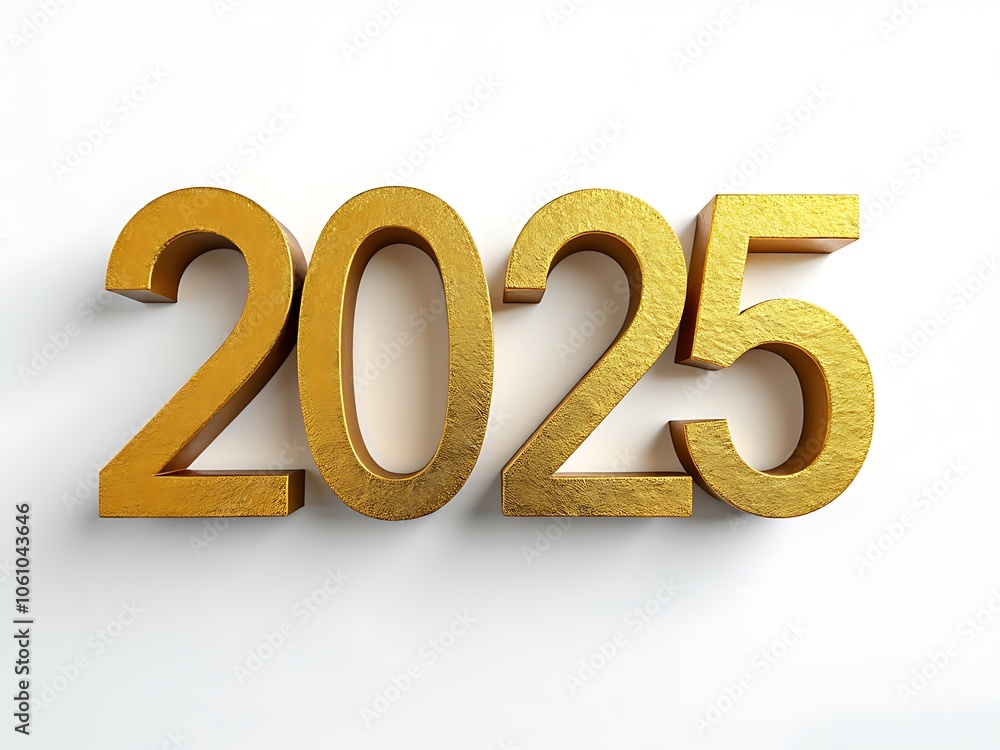 2025 in Golden Text on White Background, New Year Design Concept 2025 in Golden Text on White Background, New Year Design Concept
