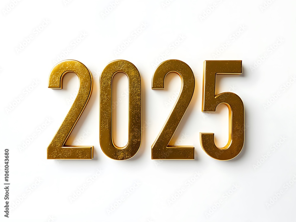 2025 in Golden Text on White Background, New Year Design Concept 2025 in Golden Text on White Background, New Year Design Concept