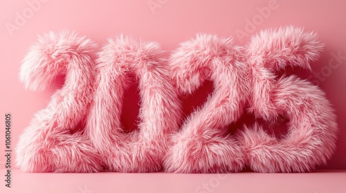 Fluffy pink number 2023 on a pink background.