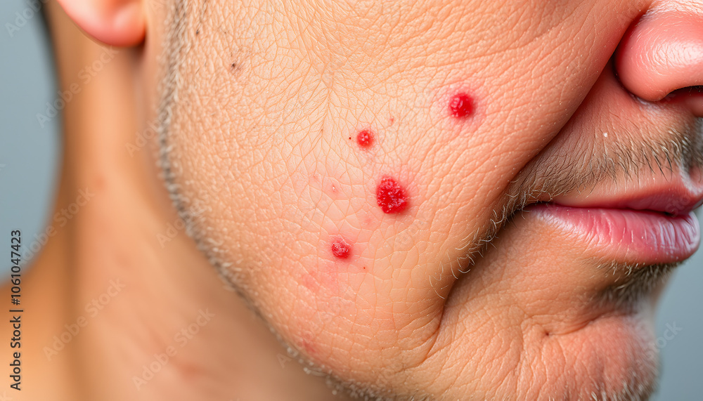 Fototapeta premium close up of man with shingles disease on skin isolated with white highlights, png