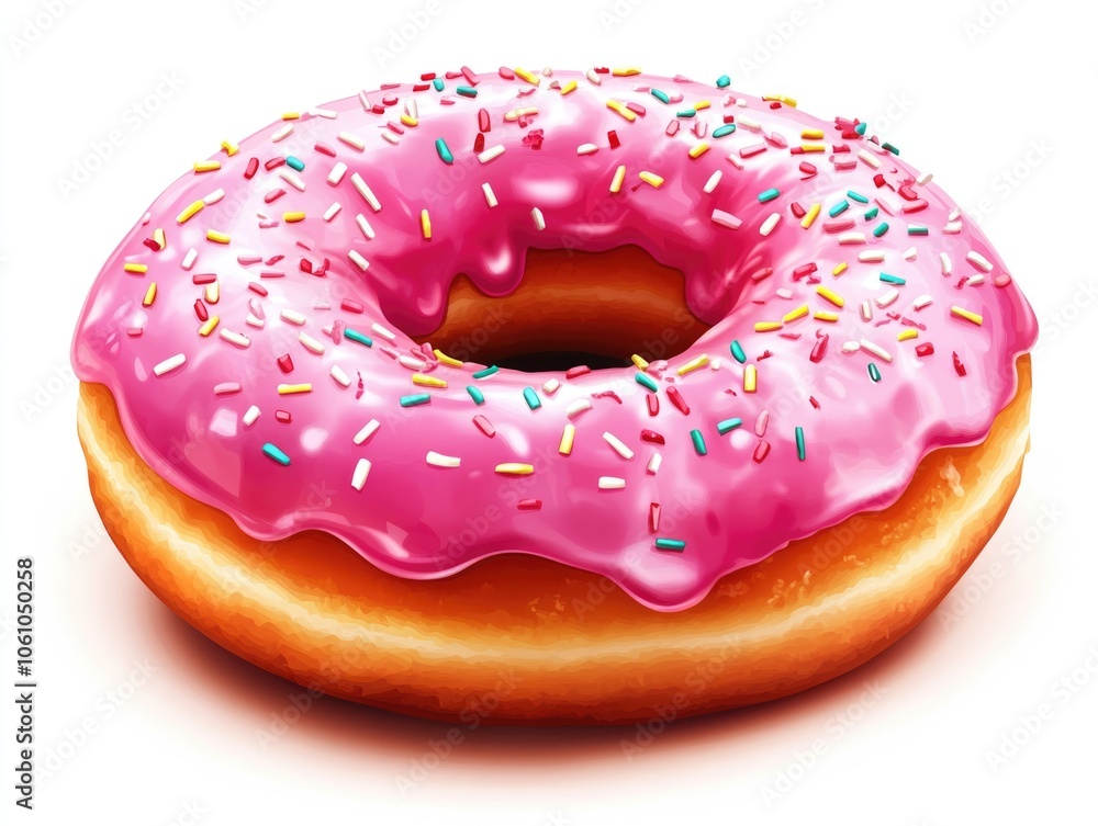 Sweet pastry with pink icing and colorful sprinkles. Sweet pastry with pink icing and colorful sprinkles.