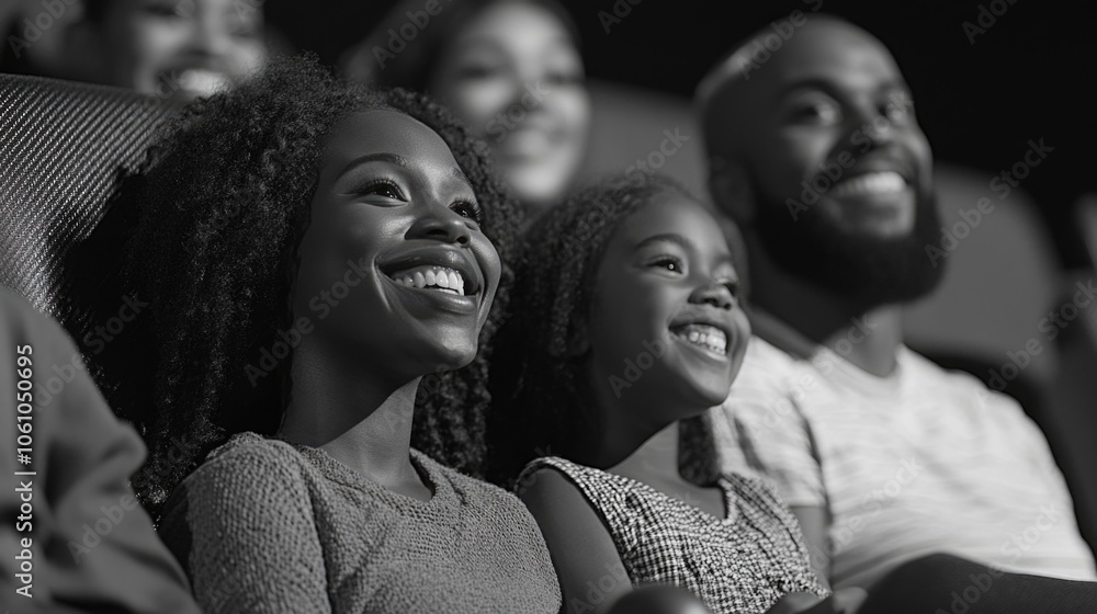 Happy family sitting together at the cinema laughing and smiling. Happy family sitting together at the cinema laughing and smiling.