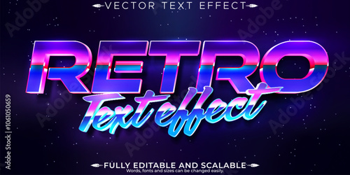 Vintage 80s text effect, editable retro future and cyber space text style