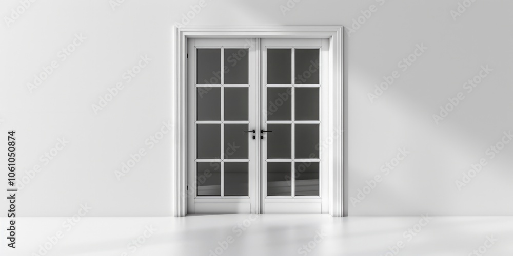 Double doors with white frame and panels. Double doors with white frame and panels.