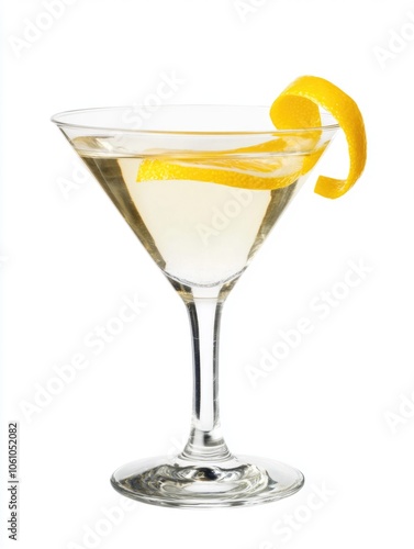 An elegant martini with a lemon slice garnish, evoking the image of a refreshing cocktail enjoyed at sophisticated social events or relaxing after a long day.