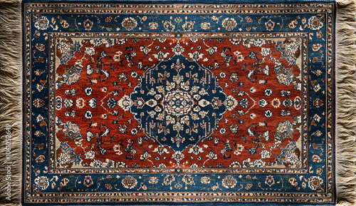 Persian Carpet with Red and Cream Geometric Medallion