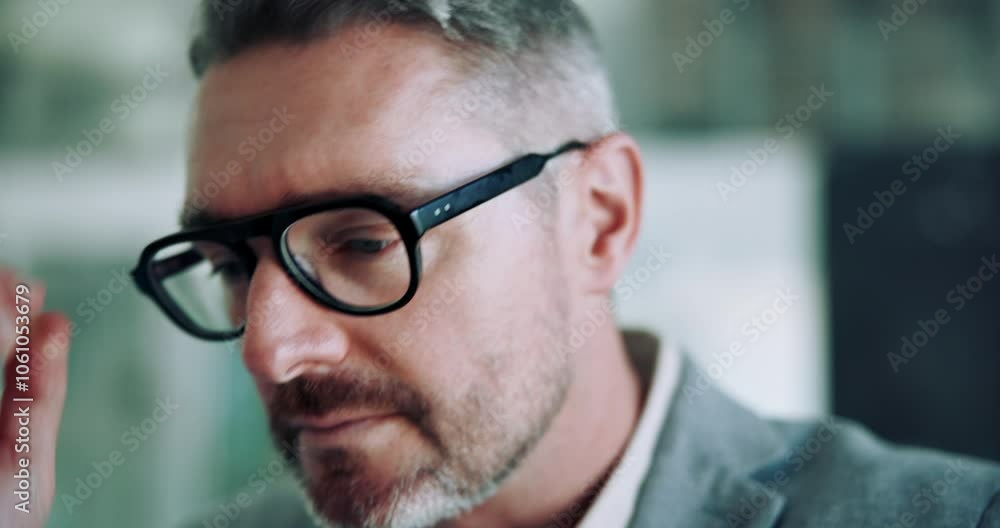 Thinking, solution and business man in office for policy, finance regulations or compliance officer. Reflection, brainstorming and vision with person at insurance company for risk management. Thinking, solution and business man in office for policy, finance regulations or compliance officer. Reflection, brainstorming and vision with person at insurance company for risk management.