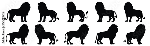 Lion silhouettes set, animal pack of vector silhouette design, isolated background.