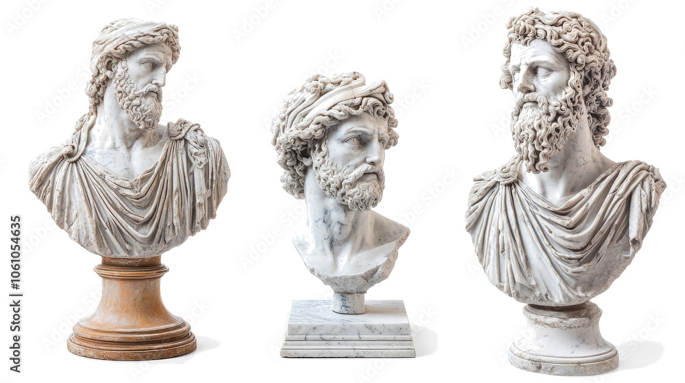 Obraz premium Ancient Greek Marble Busts of Zeus and Myths Generative AI