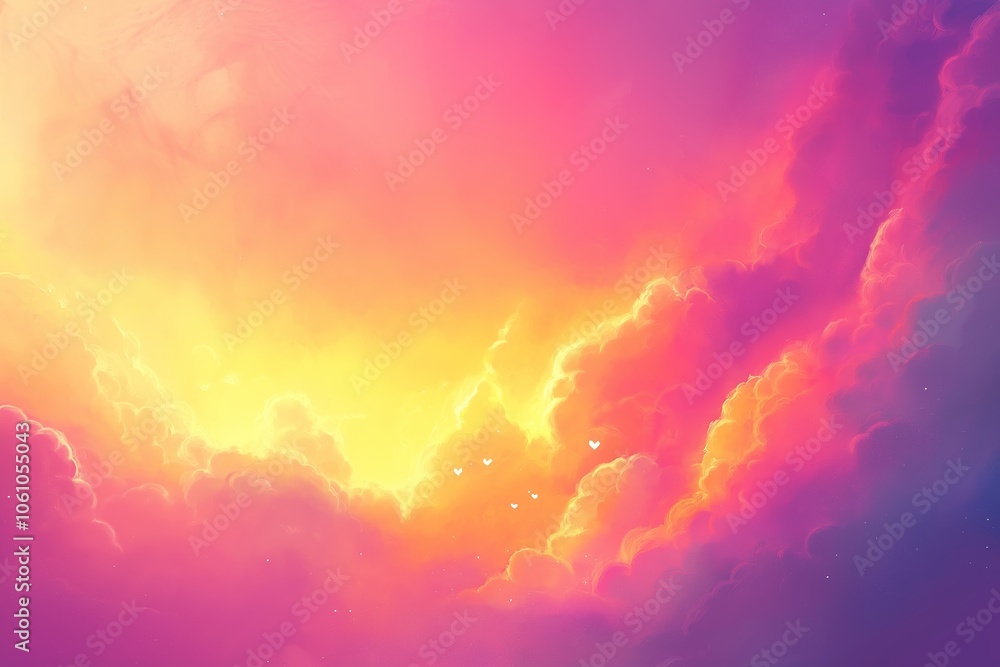 A soft, colorful abstract background featuring heart-shaped clouds, symbolizing charity and community, with ample copy space A soft, colorful abstract background featuring heart-shaped clouds, symbolizing charity and community, with ample copy space