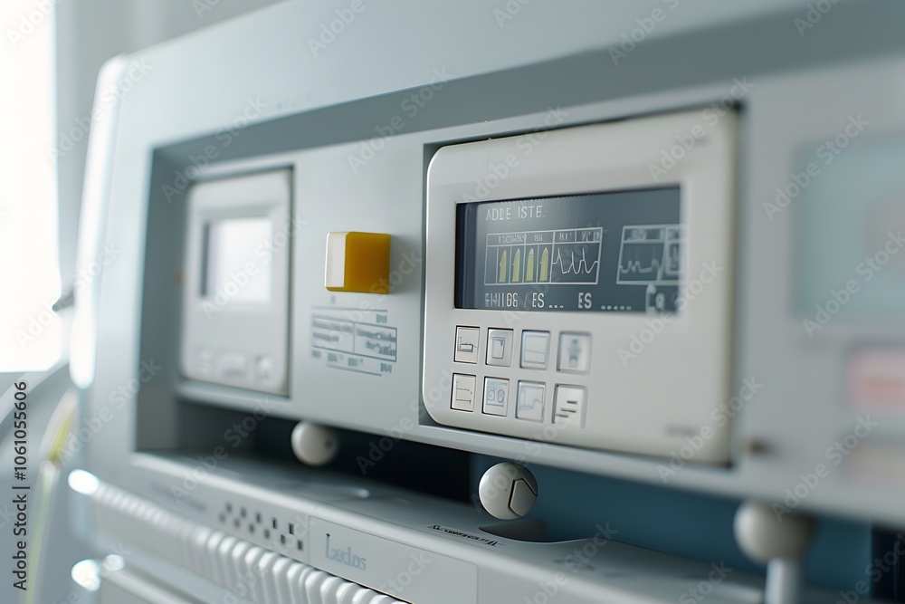 Close up to medical ultrasound diagnostic machine, close up preparing for an ultrasound device scan Close up to medical ultrasound diagnostic machine, close up preparing for an ultrasound device scan
