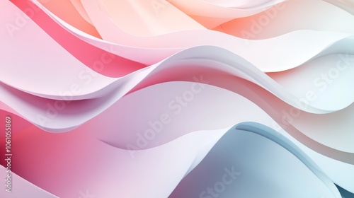 A soft, flowing abstract background featuring gentle waves in pastel colors of pink, white, and blue, with ample copy space