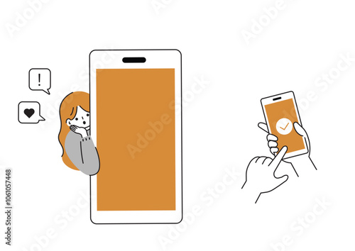 スマートフォンで案内する女性

