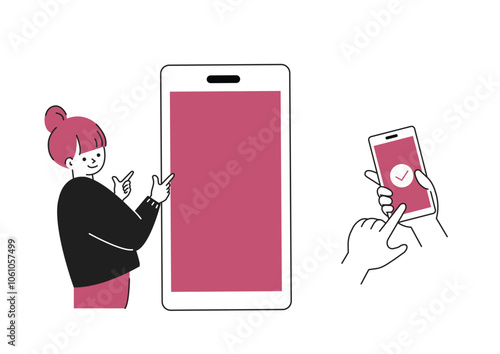 スマートフォンで案内する女性
