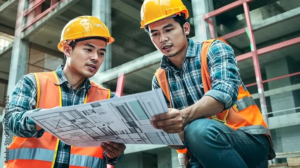 Contractor and engineer on a construction site, carefully evaluating materials for a building project, focused on safety, quality, and efficient collaboration in the construction AI Contractor and engineer on a construction site, carefully evaluating materials for a building project, focused on safety, quality, and efficient collaboration in the construction AI