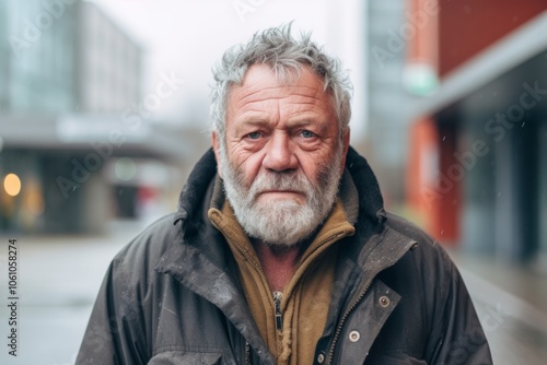 Portrait of a senior man with grey beard in the city.