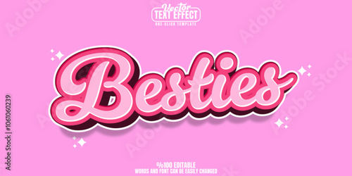 Bestie editable text effect, customizable pink and girl 3d font style