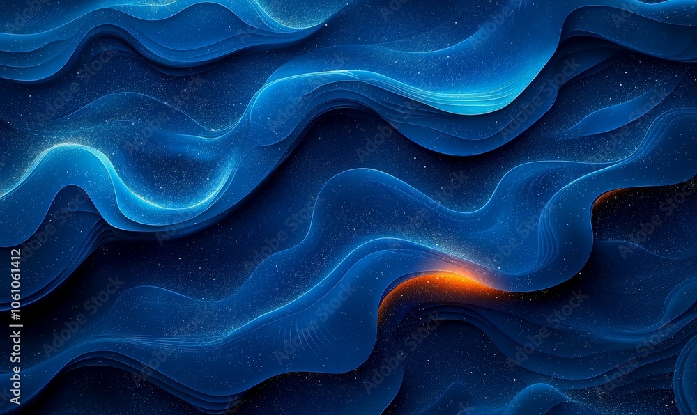 Abstract waves in deep blue tones with glowing accents, creating a serene digital landscape. Abstract waves in deep blue tones with glowing accents, creating a serene digital landscape.
