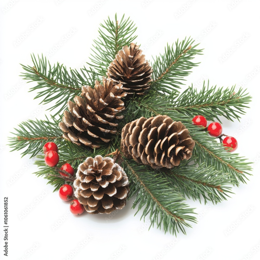 Cones and christmas tree branch isolated on white background. Cones and christmas tree branch isolated on white background.