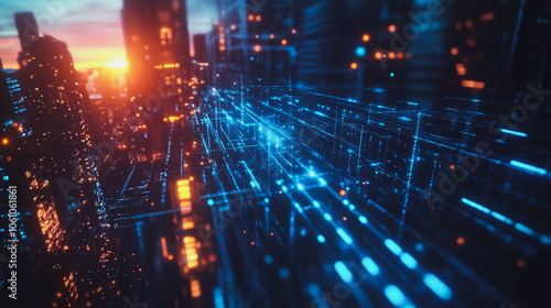 Wallpaper Mural Smart digital city with connection cyber security network reciprocity over the cityscape . future smart wireless digital city and social media networking systems that connects people within the city Torontodigital.ca