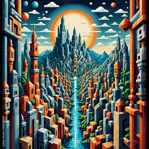 Abstraktion Die Pixelstadt der Kindheit 1х1. Hintergrund für das Design 2.