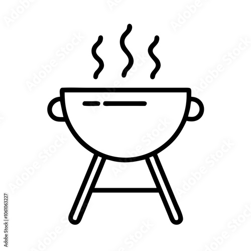  Simple line art icon of a barbecue grill with steam