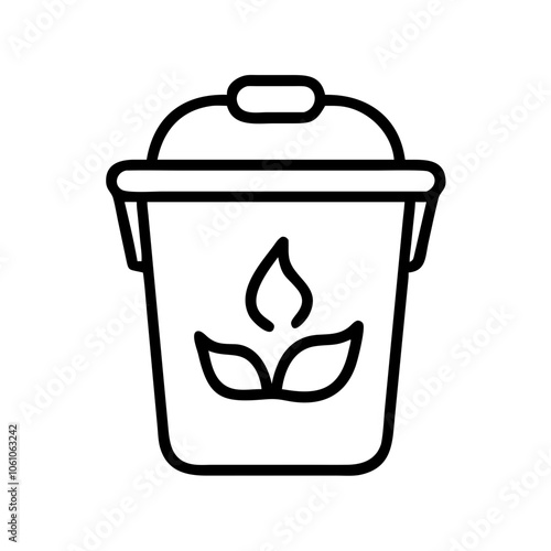 Line art icon of compost bin with eco symbol