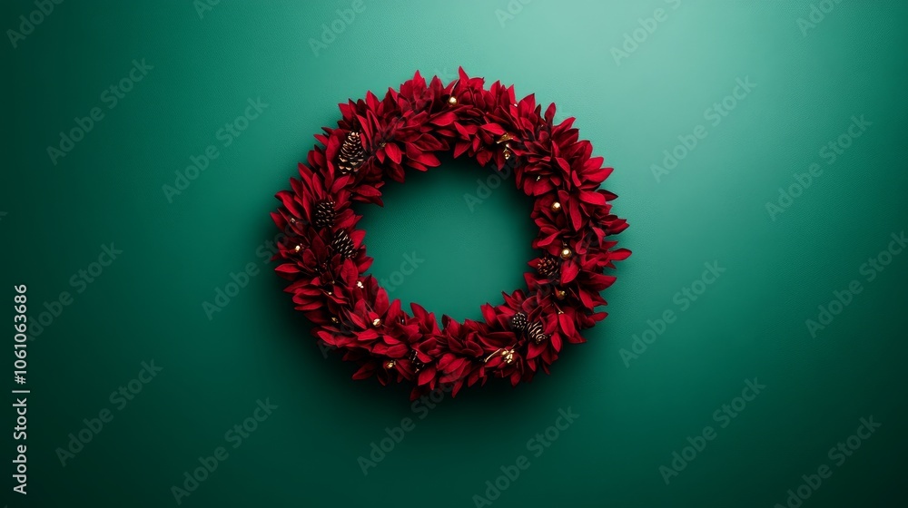 An elegant Christmas wreath with a red bow and holly berries, perfect for festive holiday decorations An elegant Christmas wreath with a red bow and holly berries, perfect for festive holiday decorations