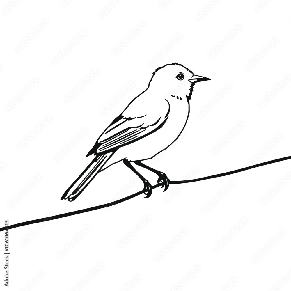 Obraz premium a black and white line drawing of a bird perched on a wire.