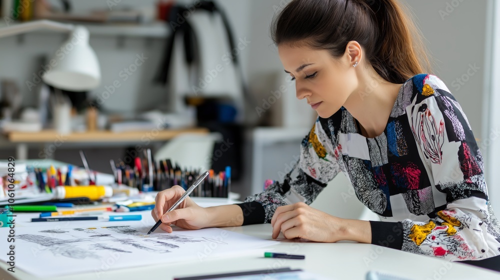Designer drawing stylish outfit blending tradition with contemporary fashion. AI generated Designer drawing stylish outfit blending tradition with contemporary fashion. AI generated