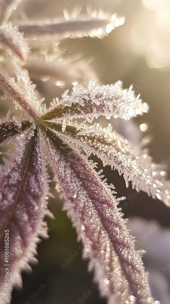 Leaf Edges Covered in Frost with Soft Glow Leaf Edges Covered in Frost with Soft Glow