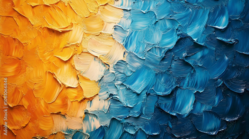 Abstract background created with oil paint strokes in blue and orange hues - Abstract background created with oil paint strokes in blue and orange hues -