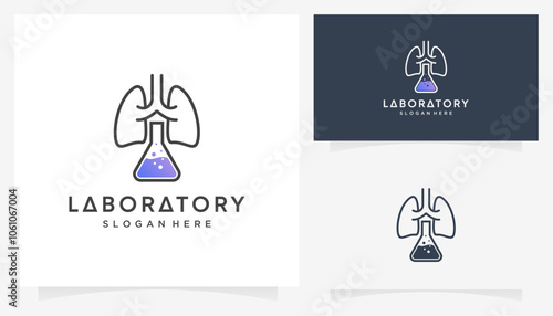Combined vector of lungs with lab glass icons symbols. Abstract outline ideas science and vital organs logo design graphic.