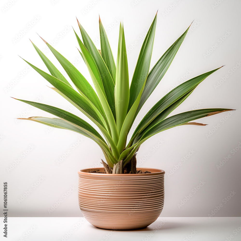Yucca Leaf in a pot isolated white background Yucca Leaf in a pot isolated white background