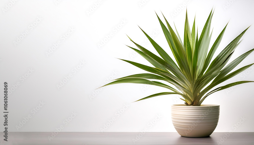Yucca Leaf in a pot isolated white background Yucca Leaf in a pot isolated white background