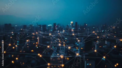 Wallpaper Mural Smart digital city with connection cyber security network reciprocity over the cityscape . future smart wireless digital city and social media networking systems that connects people within the city Torontodigital.ca