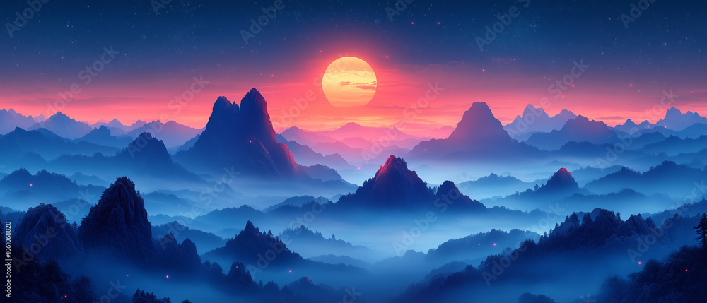 Paysage nocturne de Tianzi Shan en illustration vectorielle immersive Paysage nocturne de Tianzi Shan en illustration vectorielle immersive