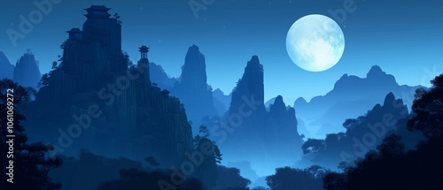 Paysage nocturne de Tianzi Shan en illustration vectorielle immersive photo