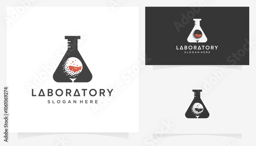 Combined vector of golf ball with lab glass icons symbols. Abstract shape ideas science and hobby lifestyle sport logo design graphic.