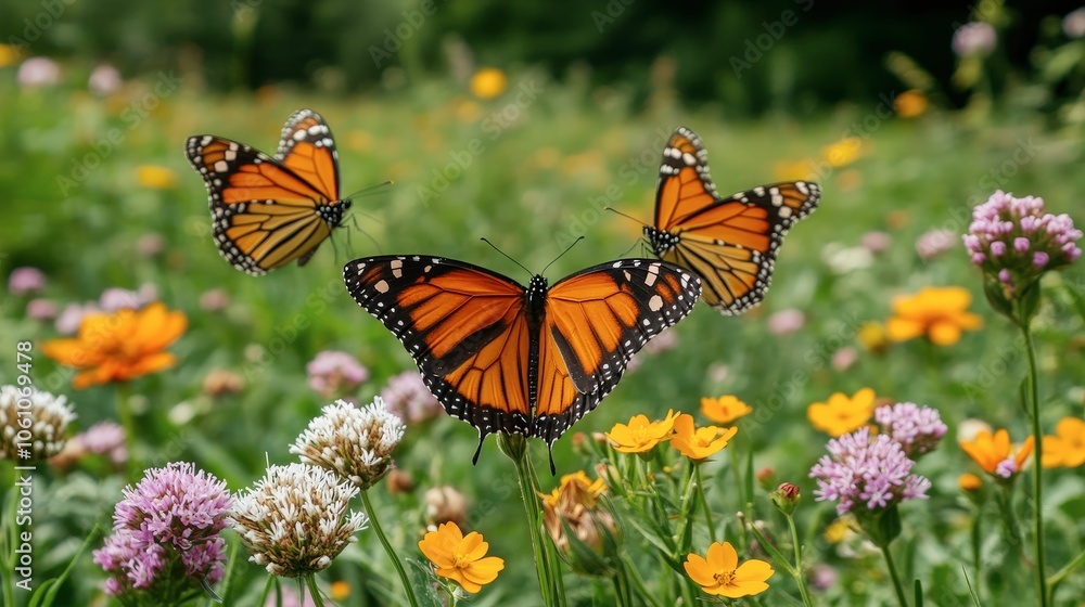Colorful Butterflies in a Meadow Scene Colorful Butterflies in a Meadow Scene