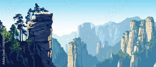 Vue panoramique de Tianzi Shan en illustration vectorielle immersive photo