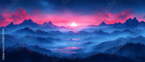 Paysage nocturne de Tianzi Shan en illustration vectorielle immersive